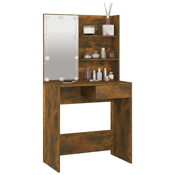 Schminktisch mit LED-Beleuchtung aus geräucherter Eiche Flintoaca 74,5x40x141cm