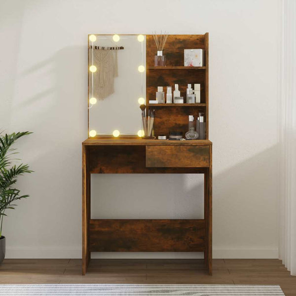Schminktisch mit LED-Beleuchtung aus geräucherter Eiche Flintoaca 74,5x40x141cm