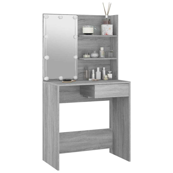 Schminktisch Grau mit LED-Beleuchtung Flintoaca 74,5x40x141cm (Sonoma)