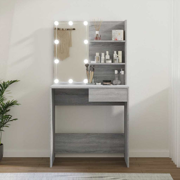 Schminktisch Grau mit LED-Beleuchtung Flintoaca 74,5x40x141cm (Sonoma)