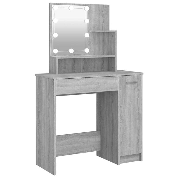 Grauer Schminktisch mit LED-Beleuchtung Gioni 86,5x35x136cm