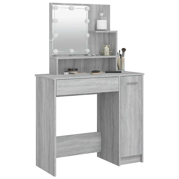 Grauer Schminktisch mit LED-Beleuchtung Gioni 86,5x35x136cm