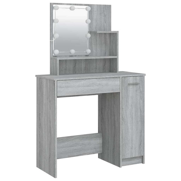 Grauer Schminktisch mit LED-Beleuchtung Gioni 86,5x35x136cm