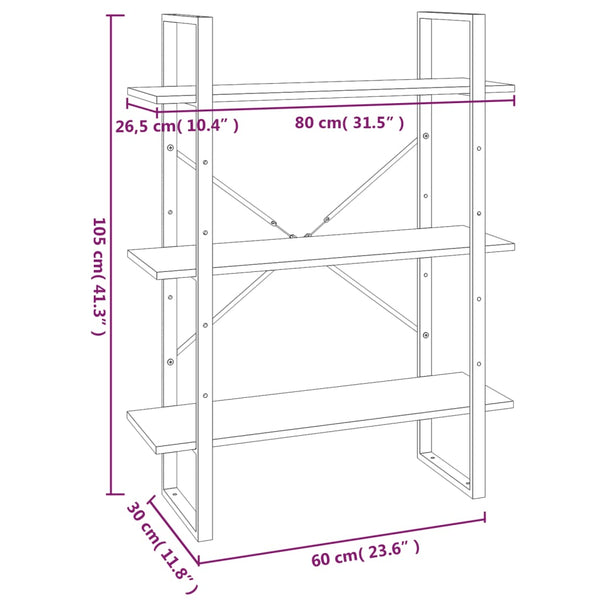Rindunica graues Bücherregal 80x30x105cm (Holz)