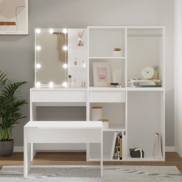 Weißer Schminktisch mit LED-Beleuchtung Viorian (Holz)