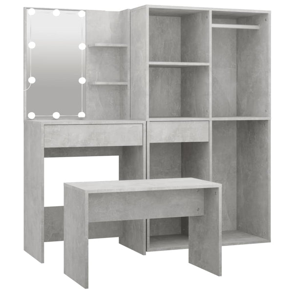 Betongrauer Schminktisch Viorian (mit LED-Beleuchtung, Holz)