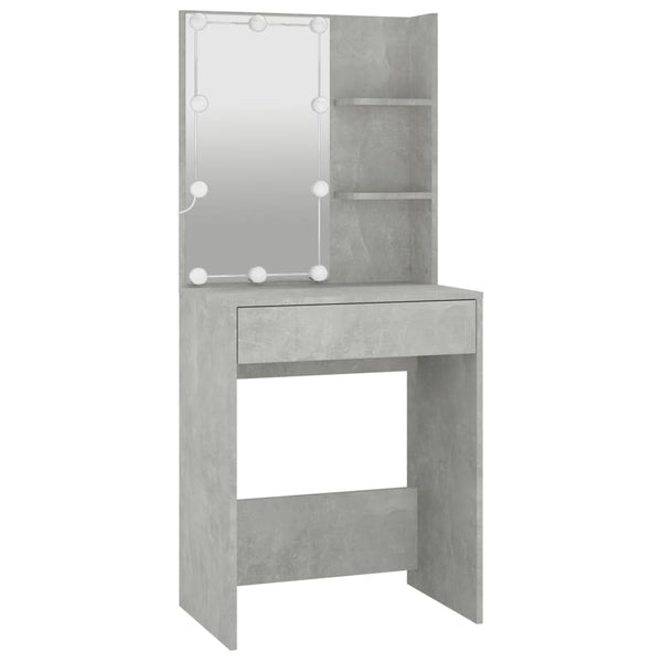 Betongrauer Schminktisch Viorian (mit LED-Beleuchtung, Holz)