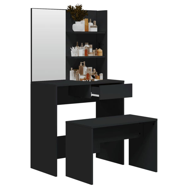 Schminktischset Thasse schwarz 74,5x40x141cm
