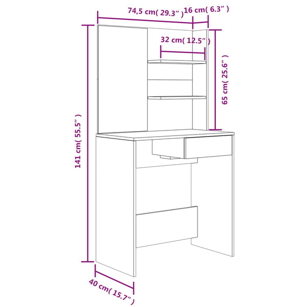 Schminktischset Thasse schwarz 74,5x40x141cm