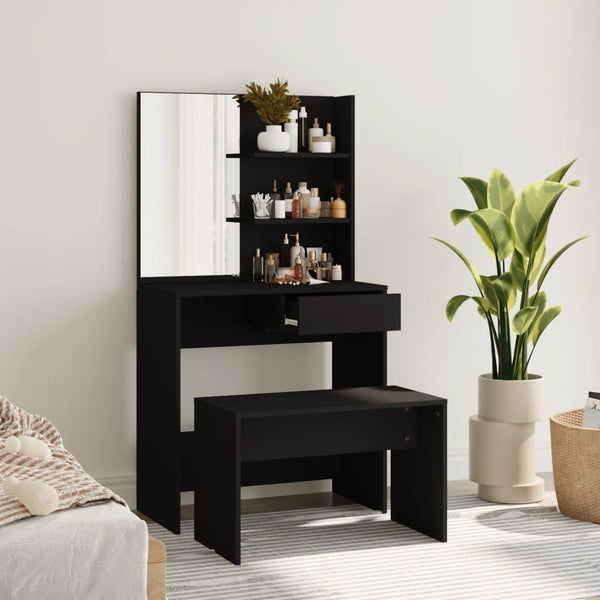 Schminktischset Thasse schwarz 74,5x40x141cm