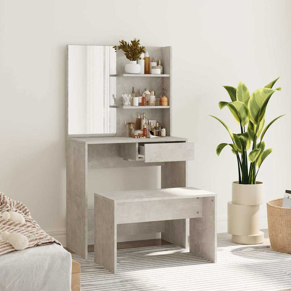 Schminktisch-Set Thasse, betongrau, 74,5x40x141cm