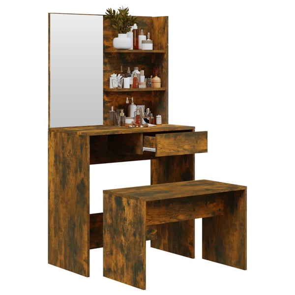 Räuchereiche Schminktisch-Set Thasse 74,5x40x141cm