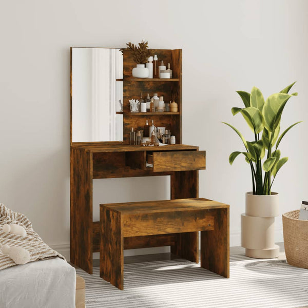 Räuchereiche Schminktisch-Set Thasse 74,5x40x141cm