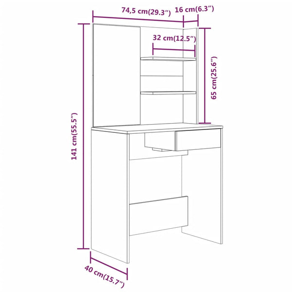Graues Schminktisch-Set Thasse 74,5x40x141cm