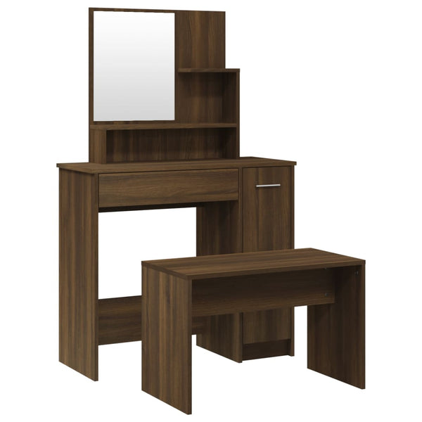Schminktisch-Set aus brauner Eiche Petruneac 86,5x35x136cm