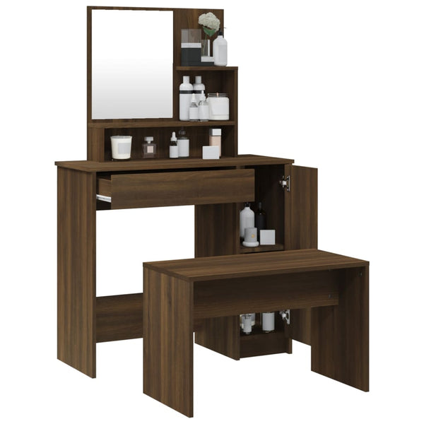 Schminktisch-Set aus brauner Eiche Petruneac 86,5x35x136cm