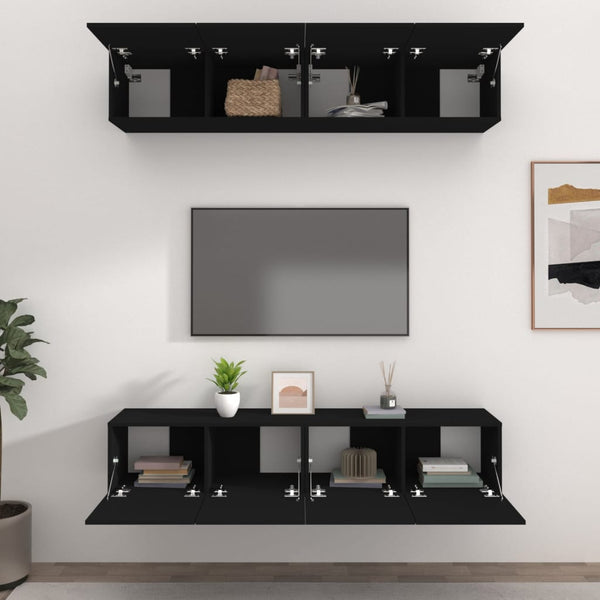 Schwarze TV-Schränke Epsichi 80x30x30cm (4 Stück, Holz)