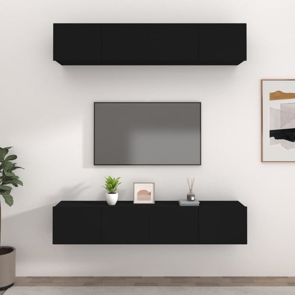Schwarze TV-Schränke Epsichi 80x30x30cm (4 Stück, Holz)