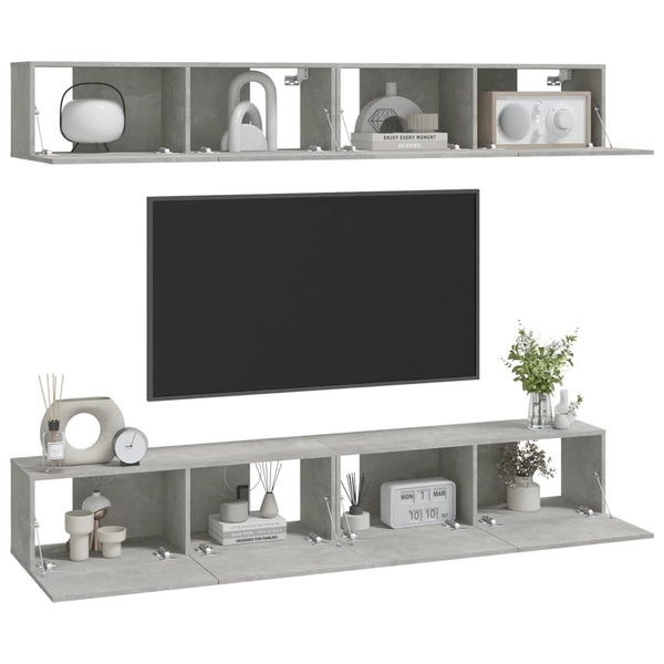 TV-Wandschränke Epsichi 100x30x30cm (4 Stück), betongrau