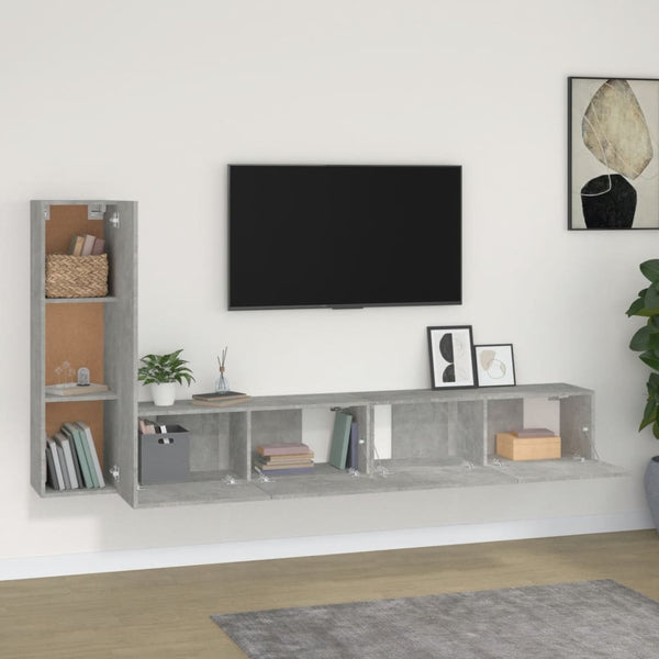 Betongraues TV-Schrank-Set Dorotha 3-teilig (Holz)