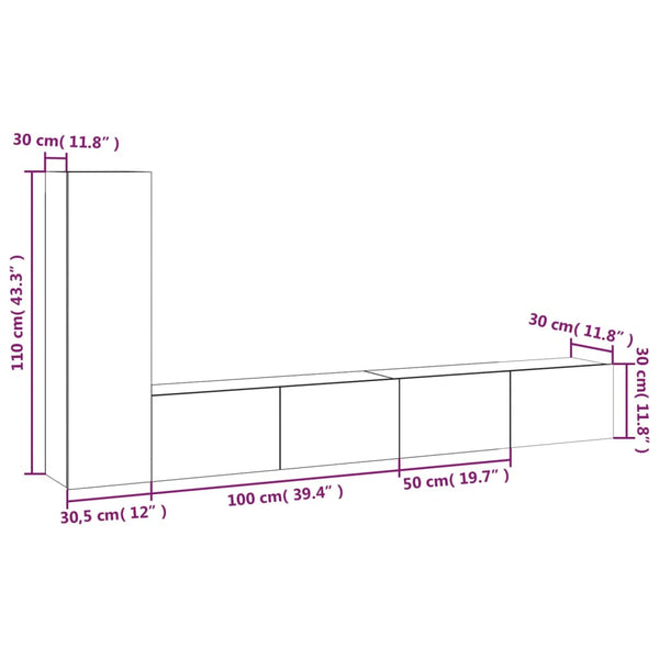 Betongraues TV-Schrank-Set Dorotha 3-teilig (Holz)