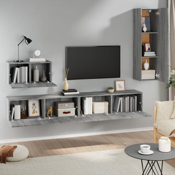 Grauer TV-Schrank Nevvare (4-teilig, Sonoma-Holz)