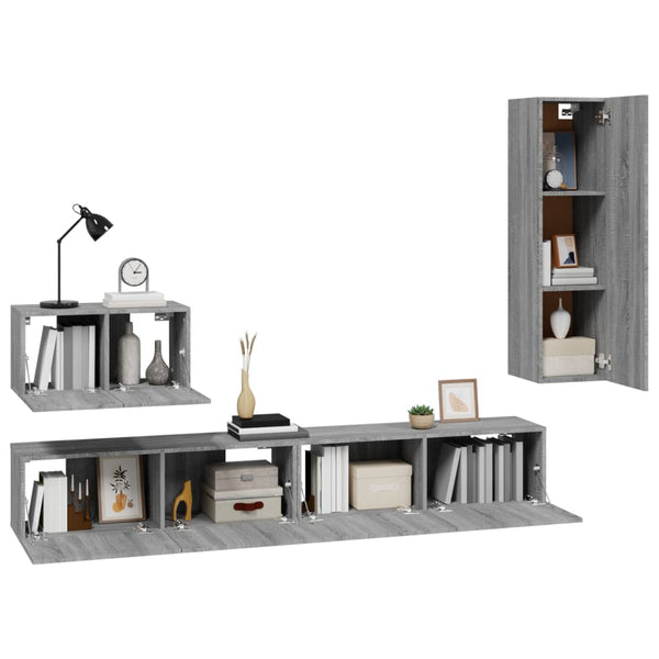 Grauer TV-Schrank Nevvare (4-teilig, Sonoma-Holz)