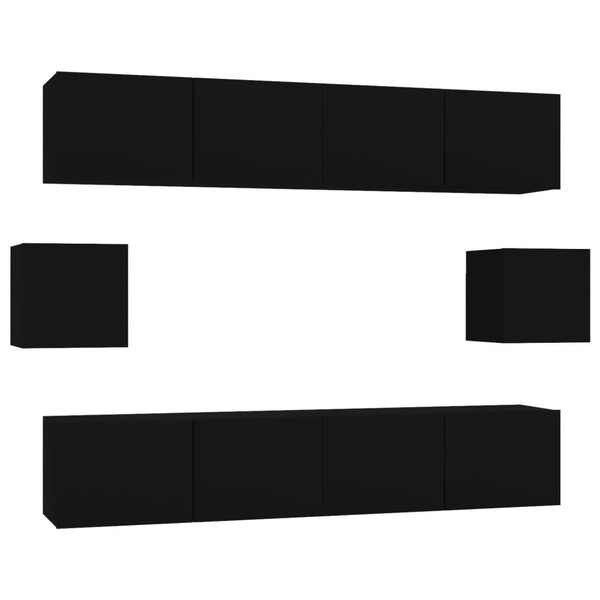 Schwarzes TV-Schrank-Set Caiden (6-teilig, Holz)