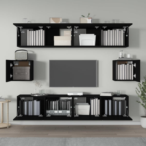 Schwarzes TV-Schrank-Set Caiden (6-teilig, Holz)