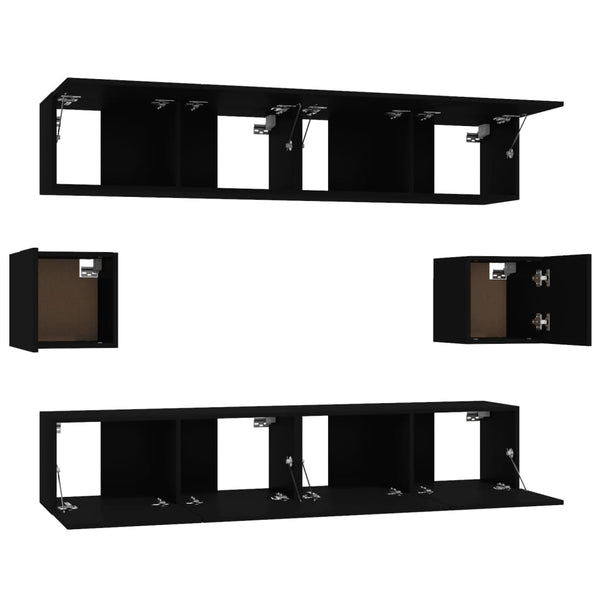 Schwarzes TV-Schrank-Set Caiden (6-teilig, Holz)