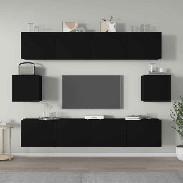 Schwarzes TV-Schrank-Set Caiden (6-teilig, Holz)