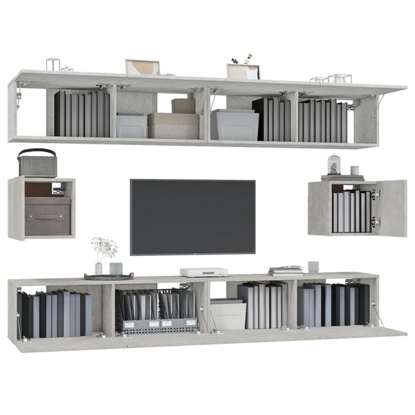 Caiden (6-teilig, Holz) TV-Schrank-Set in Betongrau