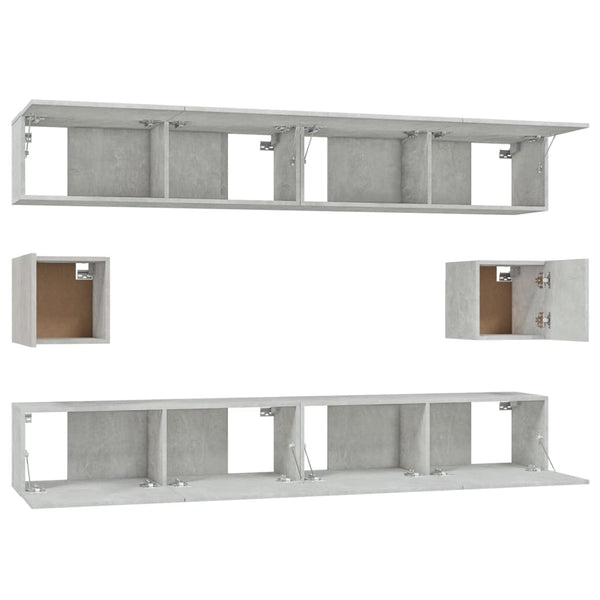 Caiden (6-teilig, Holz) TV-Schrank-Set in Betongrau