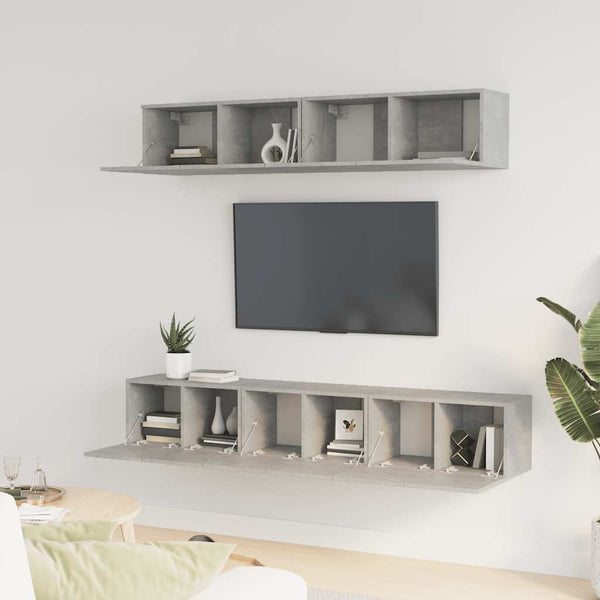 5-teiliges Fernsehschrank-Set Eris aus betongrauem Holz