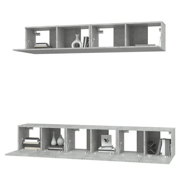 5-teiliges Fernsehschrank-Set Eris aus betongrauem Holz