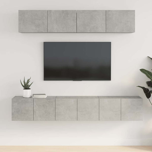 5-teiliges Fernsehschrank-Set Eris aus betongrauem Holz