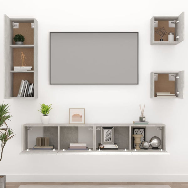 TV-Schrank-Set Casmir in Betongrau (5-teilig, Holz)