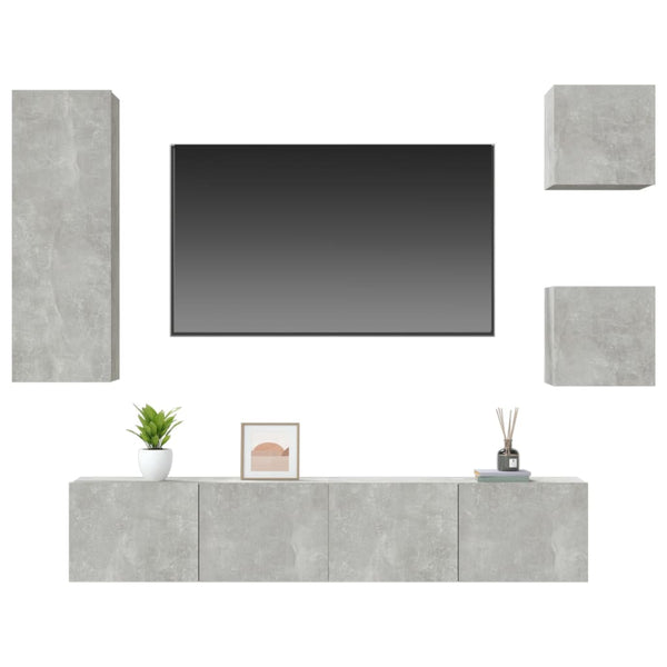 TV-Schrank-Set Casmir in Betongrau (5-teilig, Holz)