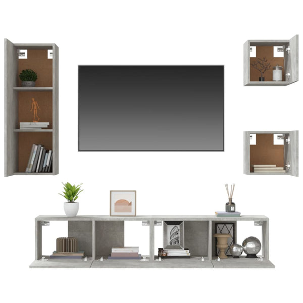TV-Schrank-Set Casmir in Betongrau (5-teilig, Holz)
