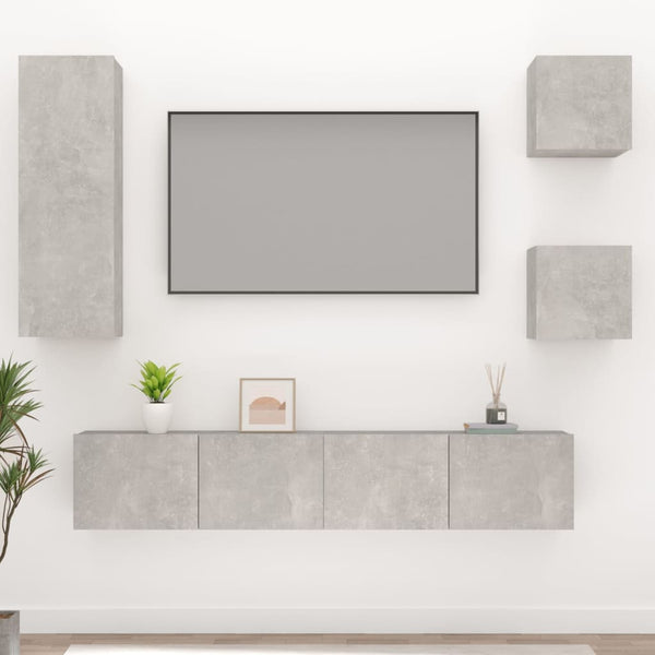 TV-Schrank-Set Casmir in Betongrau (5-teilig, Holz)