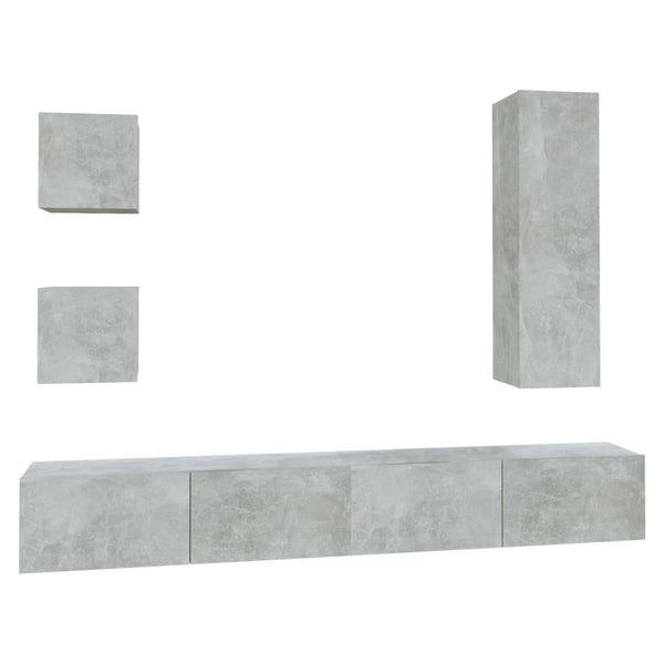 TV-Schrank-Set Lutfia betongrau (5-teilig, Holz)