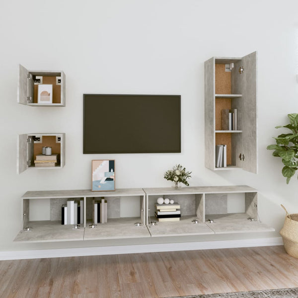 TV-Schrank-Set Lutfia betongrau (5-teilig, Holz)