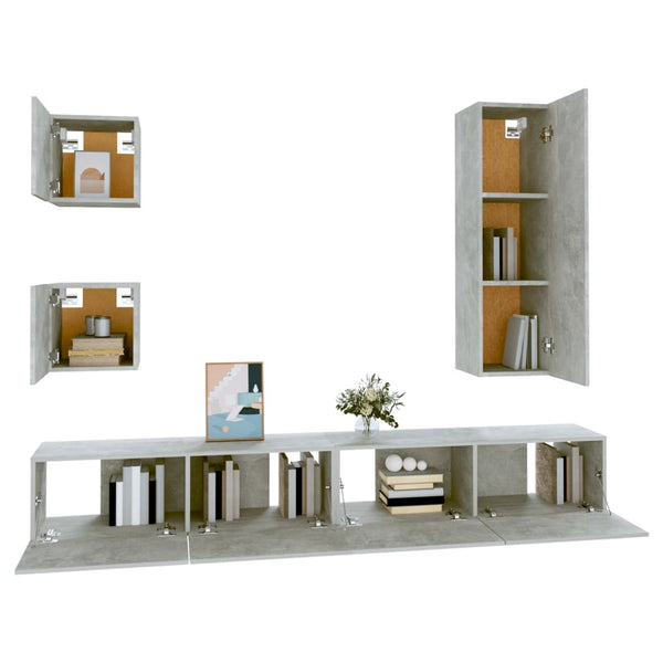 TV-Schrank-Set Lutfia betongrau (5-teilig, Holz)