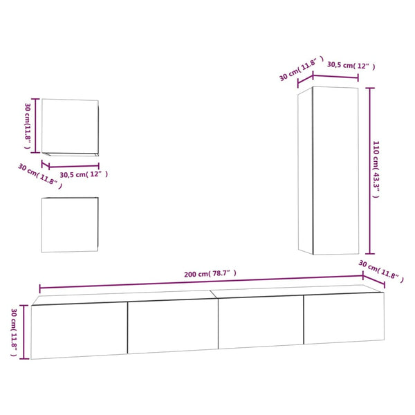 TV-Schrank-Set Lutfia betongrau (5-teilig, Holz)