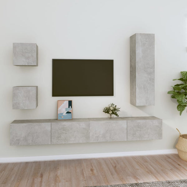 TV-Schrank-Set Lutfia betongrau (5-teilig, Holz)