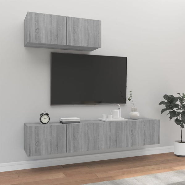 Loretto 3-teiliges TV-Schrank-Set in Grau (Sonoma-Holz)