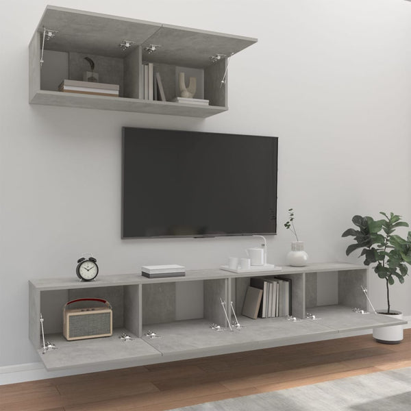 TV-Schrank-Set Loretto, Betongrau (3-teilig, Holz)