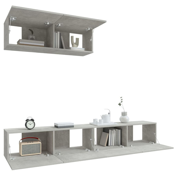 TV-Schrank-Set Loretto, Betongrau (3-teilig, Holz)
