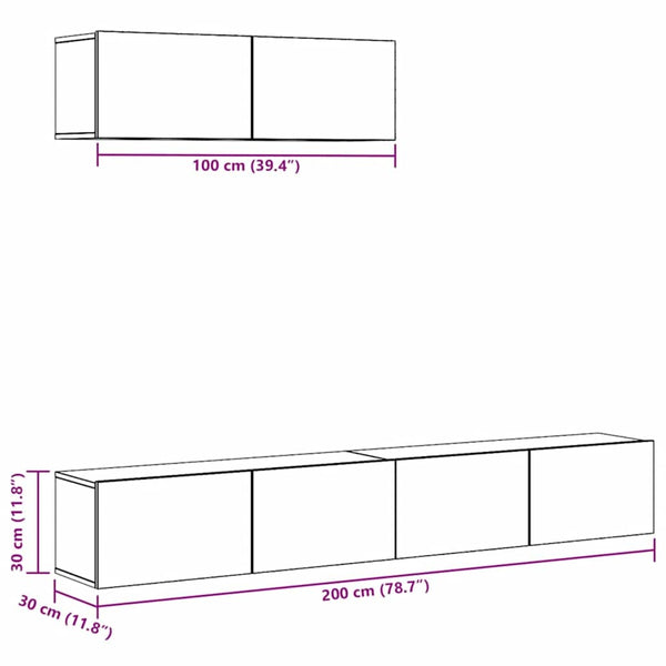 TV-Schrank-Set Loretto, Betongrau (3-teilig, Holz)