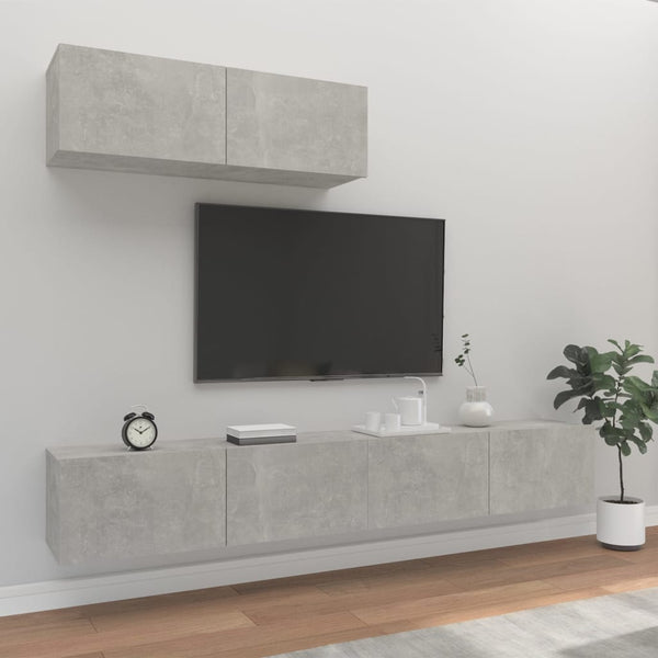 TV-Schrank-Set Loretto, Betongrau (3-teilig, Holz)